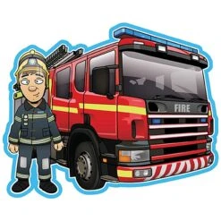 Fire Engine And Fireman Sign Combo