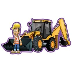 Digger And Construction Worker Sign Combo